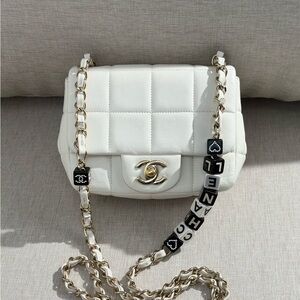 CHANEL White Mini Flap Bag GHW